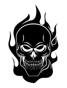 火焰和骷髅火骷髅骨在黑色背景上的火焰骷髅在白色背景上的火焰骷髅