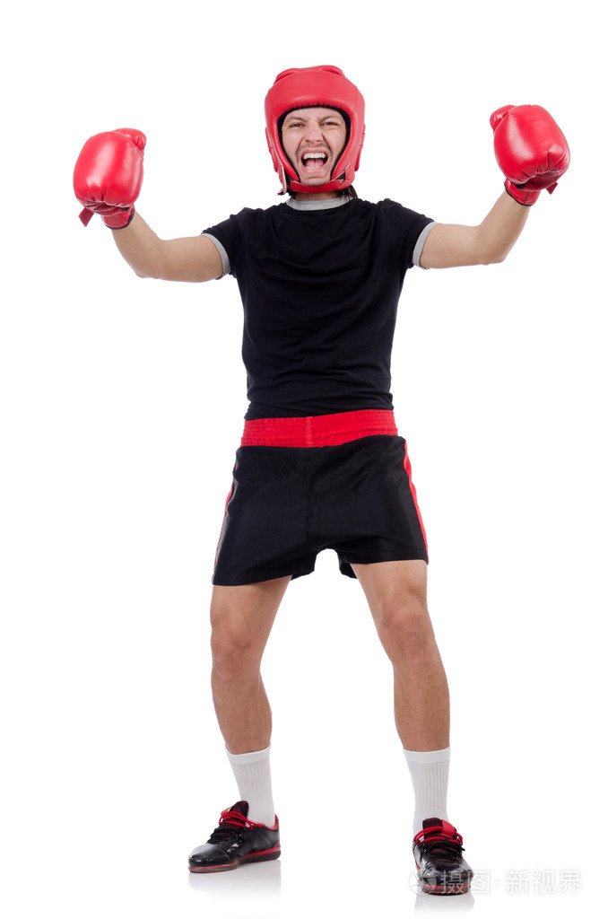 孤立在白色的搞笑拳击手