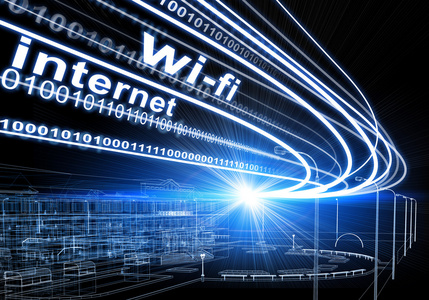 线框楼光梁,数字和单词的无线上网,互联网,在深色背景上照片