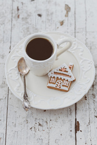 快乐圣诞组成与咖啡和姜饼的糖果