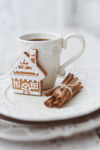 快乐圣诞组成与咖啡和姜饼的糖果