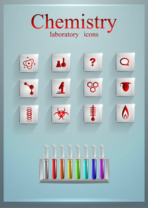 化学。设置玻璃明亮图标