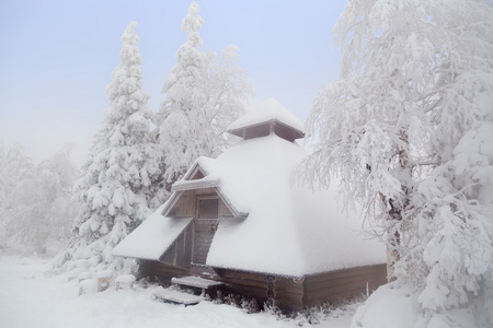 白雪覆盖的森林小屋