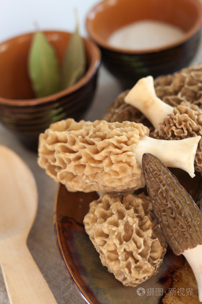 上一盘新鲜羊肚菌蘑菇