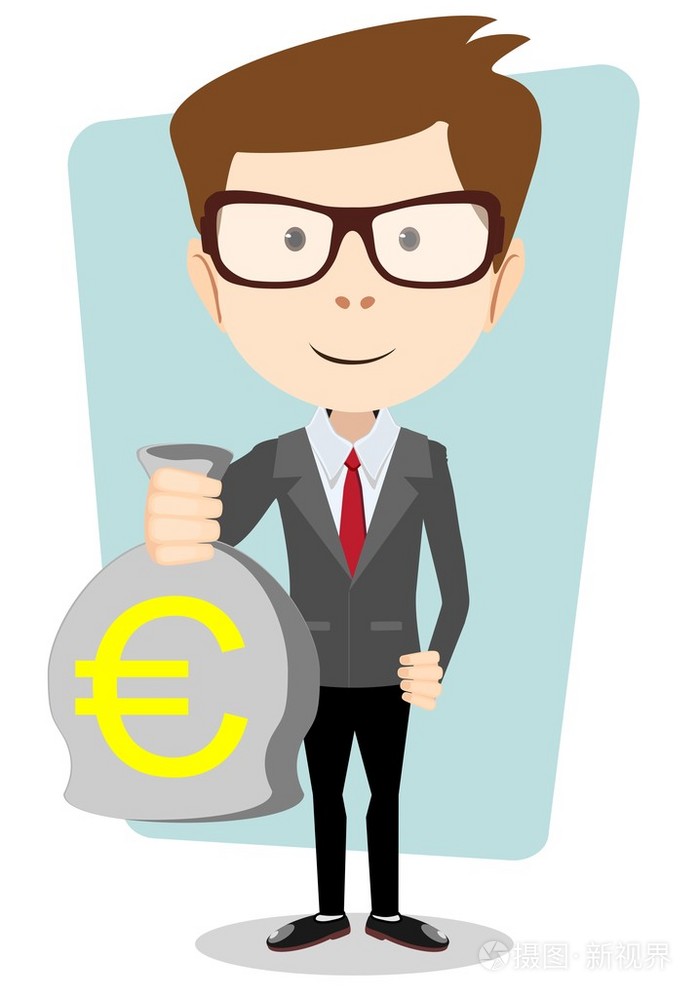 商人或银行家与袋黄金现金欧元.矢量图