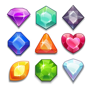 矢量图皇家长袍宝石皇冠上的矢量女王肖像卡通风格卡通宝石图标集宝石