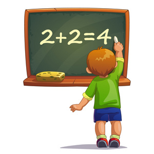 在黑板上用粉笔写的小卡通男孩照片