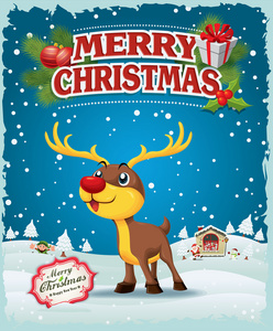 老式的圣诞节海报设计与鹿