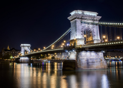 晚上在布达佩斯链桥