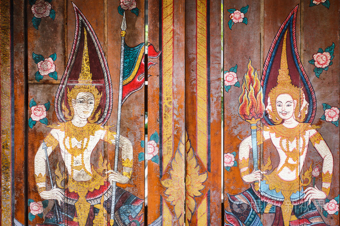 泰国风格的绘画上旧木门