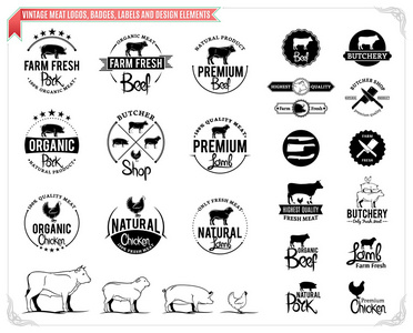 老式肉标志 徽章 标签和设计元素