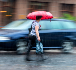 走在街上，在雨天里的女人