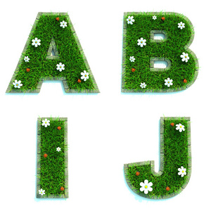 字母 A，B，我，作为草坪J 集的 3d