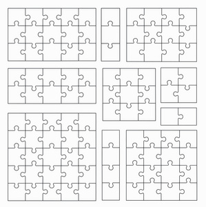 白色背景上的拼图游戏模板.益智浦一套照片