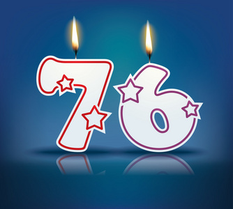 生日蜡烛数 7676年黄金周年纪念标志, 装饰背景数字76紫色超过红色
