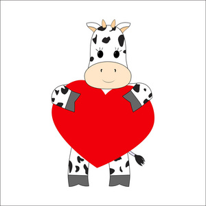 牛在白色背景上抱着一颗心