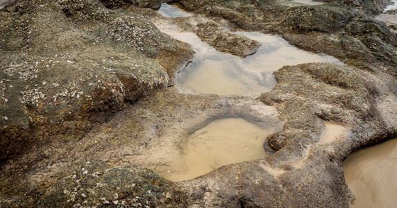 多岩石的海岸海水