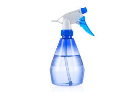 孤立在白色背景上的蓝色塑料喷雾瓶