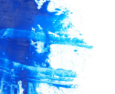 蓝色的污迹笔刷笔触孤立在白色背景上的油漆