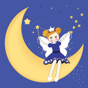 月亮童话夜晚坐在月亮上的可爱童话照片