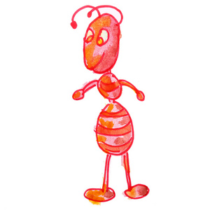 画水彩孤立在白色背景上的蚂蚁照片