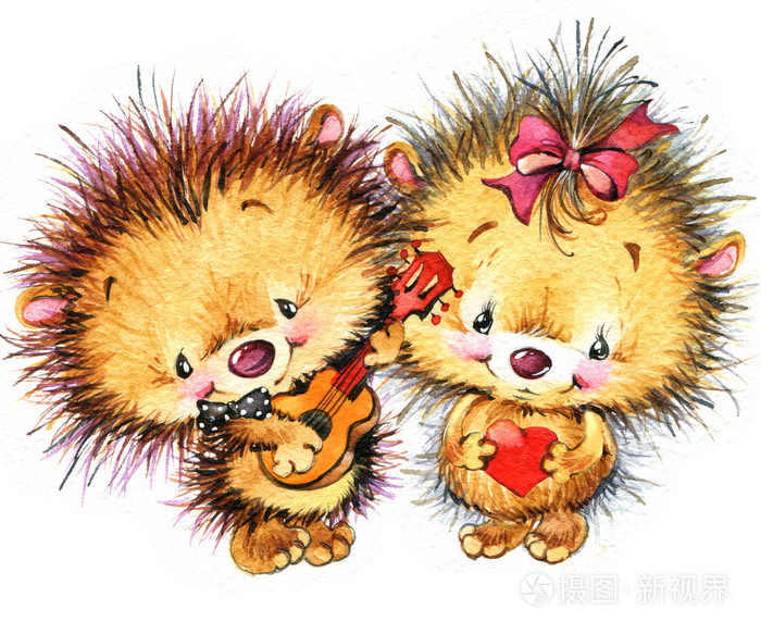 可爱的刺猬和红色的心.卡的背景