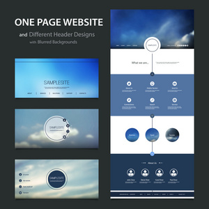 一页的网站模板和不同的页眉设计与模糊背景多云的天空