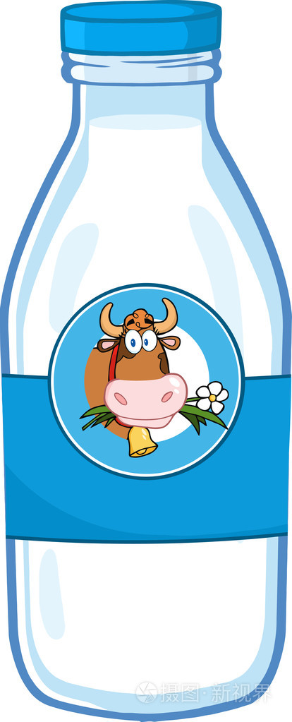 与卡通牛的牛奶瓶