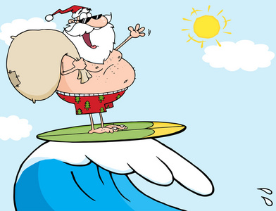 动漫在海中冲浪的圣诞老人图片