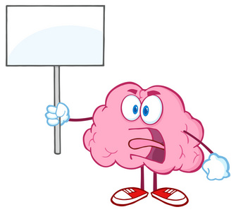 生气的大脑举起一个空白的标志图片
