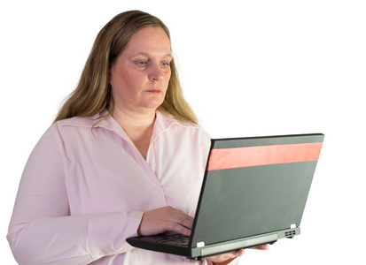 商业女性使用的笔记本电脑