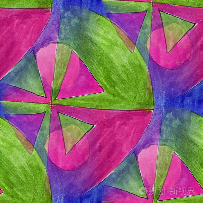 现代的三角形绿色粉红色的无缝水彩艺术家wallpap