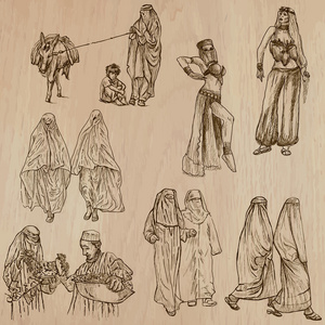 穆斯林妇女手绘矢量