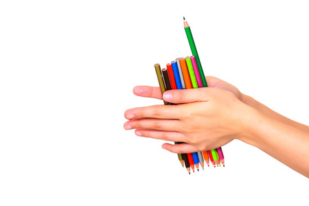 彩色铅笔和手
