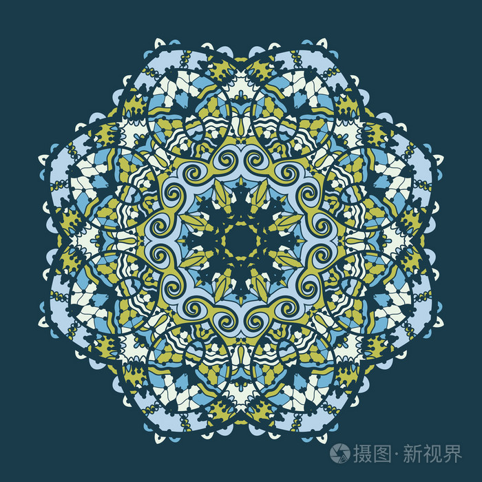 不一的蓝色颜色矢量伊斯兰阿拉伯式花纹曼荼罗设计程式化东方抽象艺术