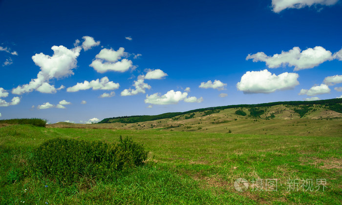 绿色的原野和蓝蓝的天空轻云