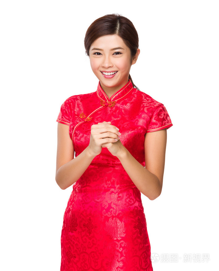 中国女人与祝福手势