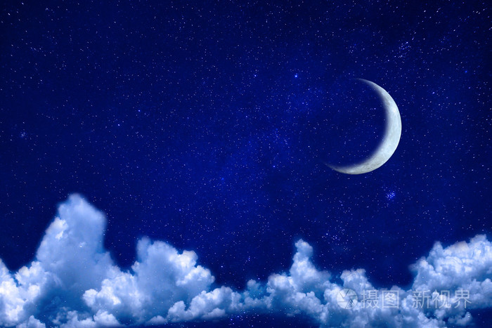 与闪亮的星星和月亮的夜空