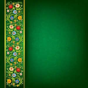 抽象花卉点缀在绿色的背景上
