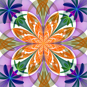 神话般的花瓣的对称图案.蓝色和米色尖板条状图照片