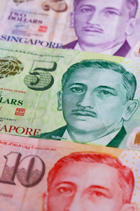 在桌子上的不同新加坡美元。
