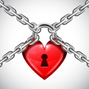 红色的心锁和链条