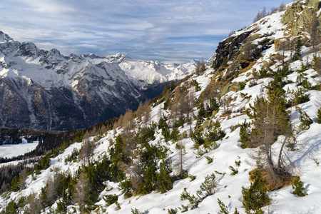 Valmalenco，桑得里奥，意大利冬季山全景