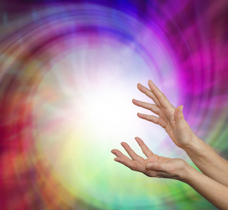 遥感的愈合涡愈合网站横幅白色背景上的并行愈合手彩虹愈合圈宇宙的疗