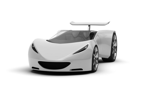银的未来派概念跑车，3d 渲染
