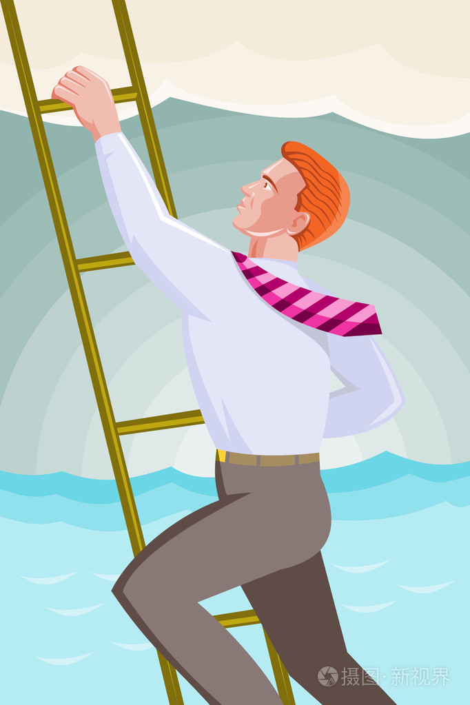 商人官工人爬梯子插画-正版商用图片1hv2b0-摄图新视界