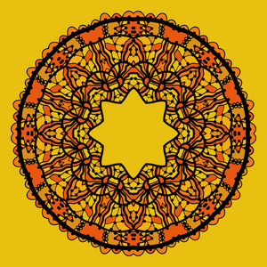 莎河圆形花边 patterd 曼陀罗喜欢黄颜色的设计.艺术复古的装饰元素.