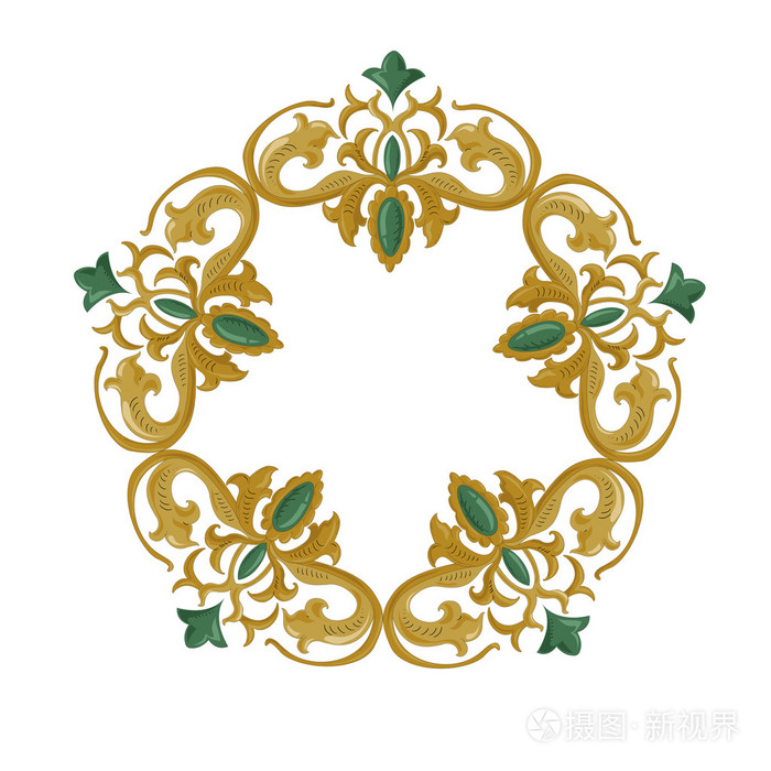 传统的中世纪元素在孤立的白色装饰点缀