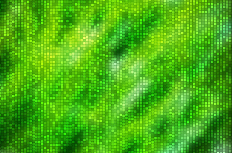 在绿色背景上的抽象方形波尔卡圆点