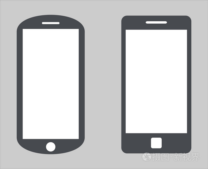 各种现代的黑色图标剪影智能手机移动平板电脑与孤立的白色背景上的